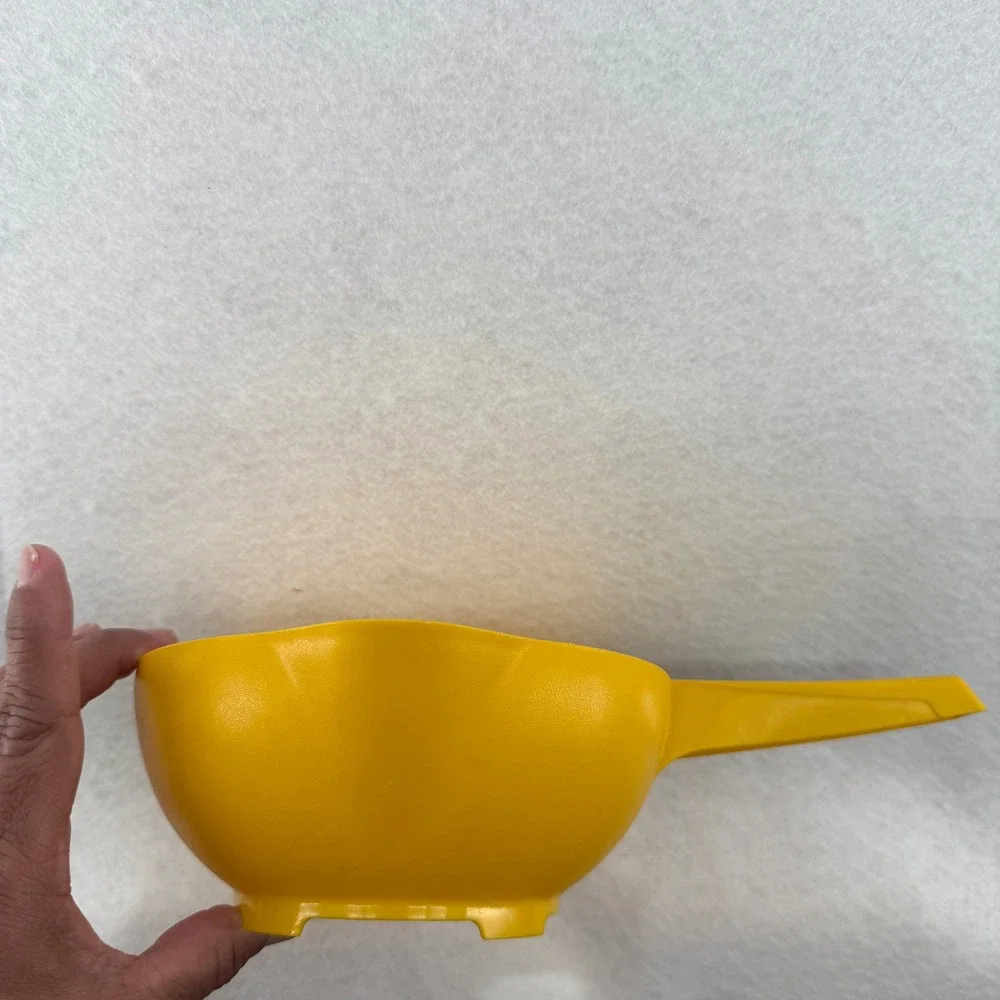 Vintage Tupperware Yellow Handheld Colander Strainer with Handle and Spouts 10in